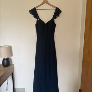 Azazie Navy Maxi Dress with Ruffle Sleeves